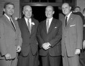 Governor Terry Sanford, Governor Luther Hodges, Adlai Stevenson, and Mayor Emanuel “Mutt” Evans