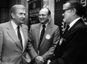 Governor Terry Sanford, Former Mayor Jim Hawkins, and Mayor Charles Markham, 1982
